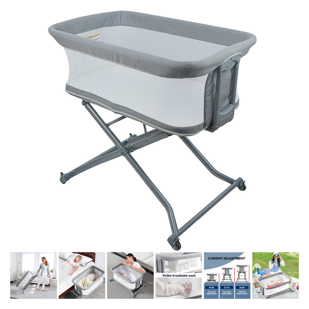 Boobeyeh bassinette 2-en-1 pour nouveau-né – ajustable et portable, gris
