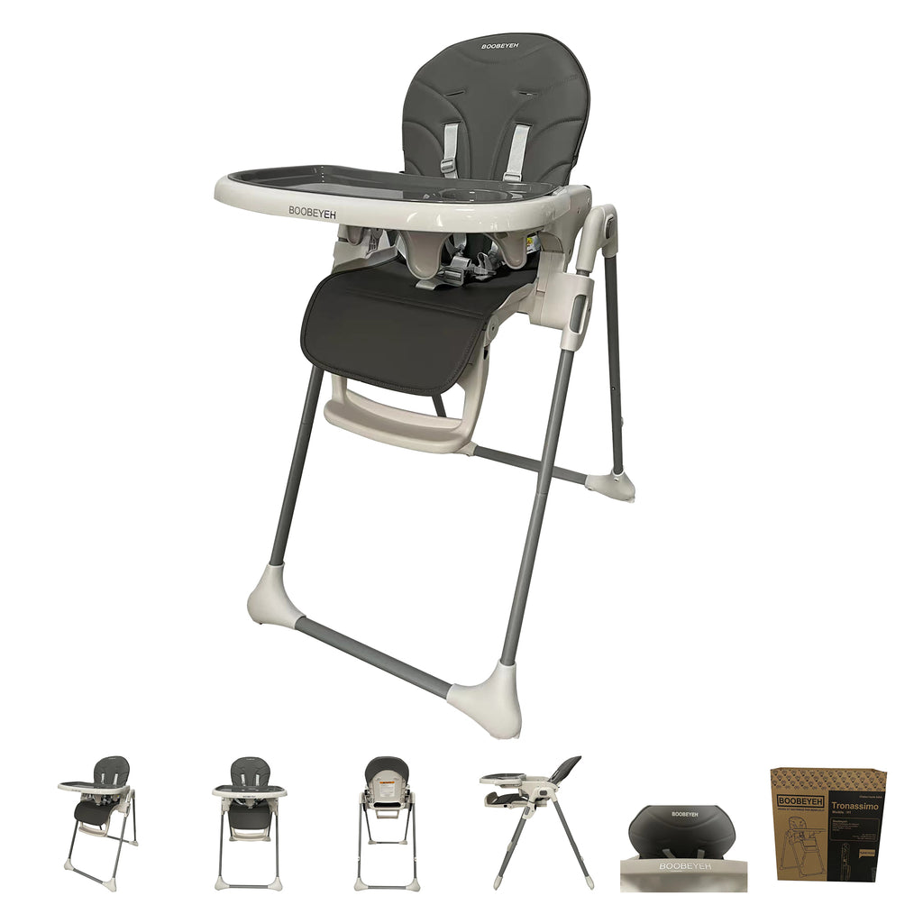 Chaise haute bébé haut de gamme, sûre et élégante, gris foncé