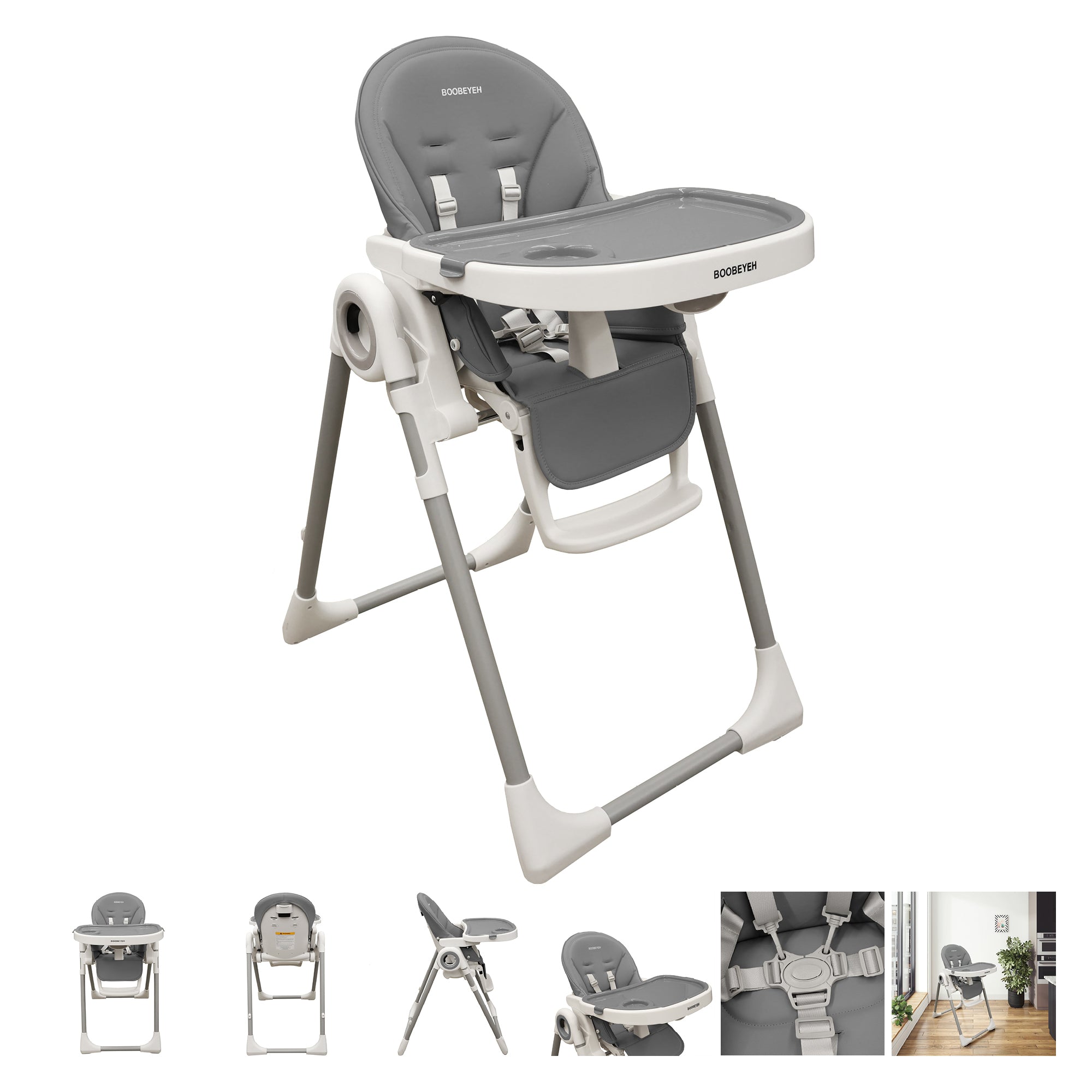 Chaise haute pour enfant boobeyeh tronassimo h2, pliage simple, gris foncée