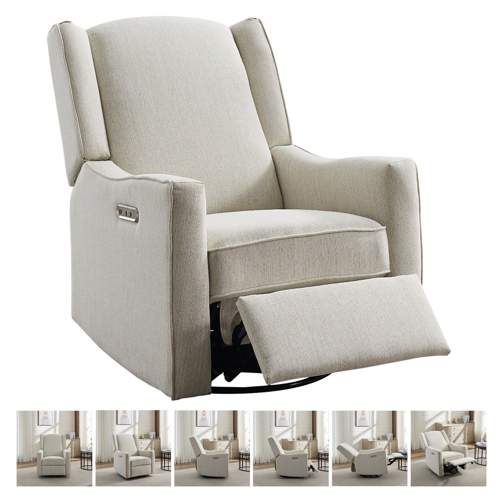 fauteuil à bascule électrique pour chambre d'enfant en beige avec fonction d'inclinaison douce