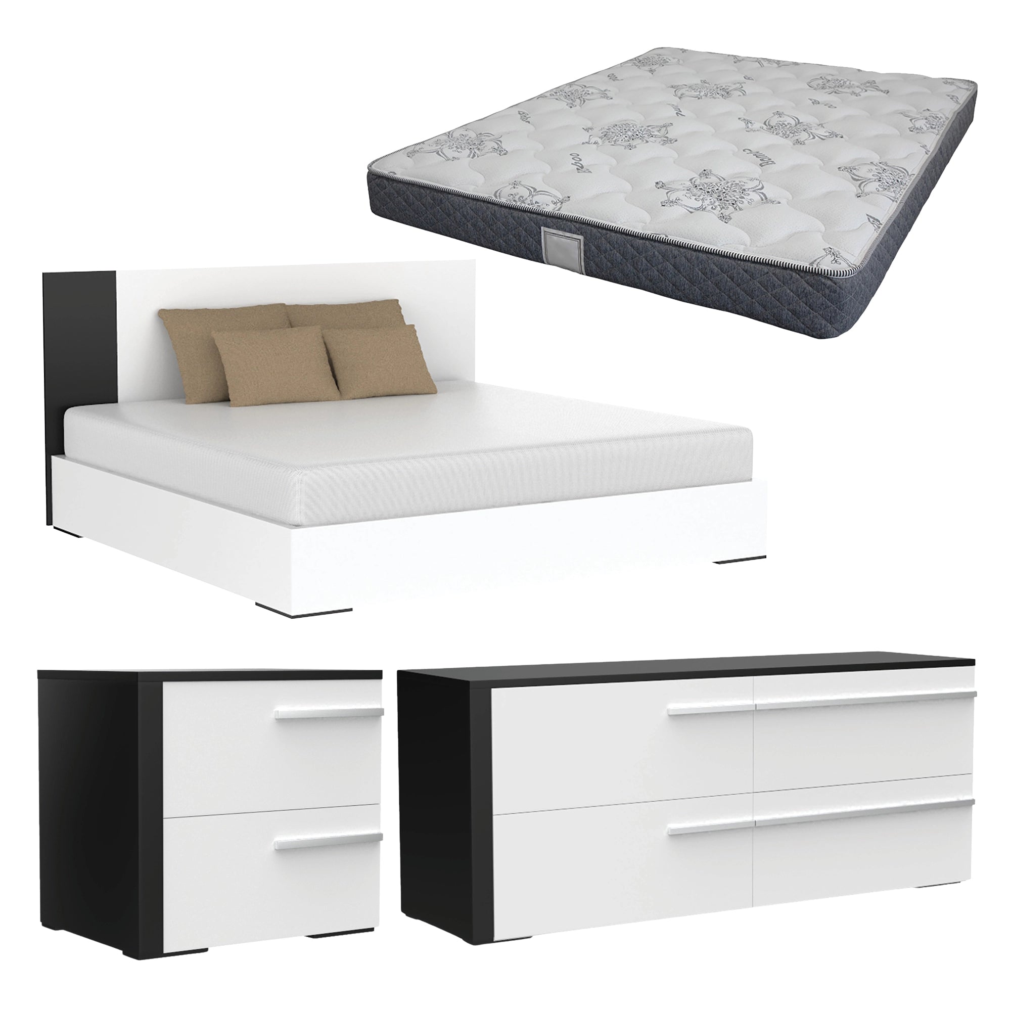 Trio gabriella lit double, commode, table de nuit et matelas