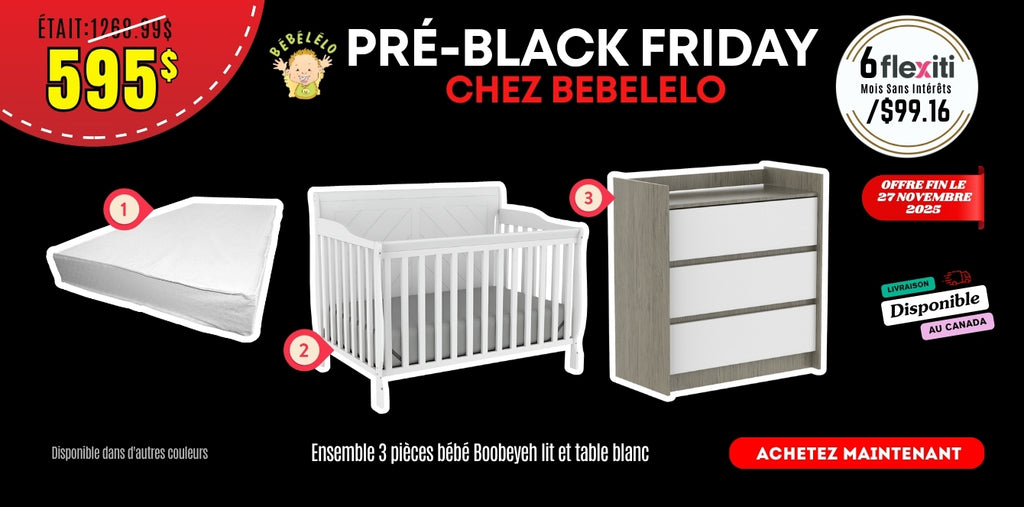 Ensemble 3 pièces bébé Boobeyeh lit et table blanc