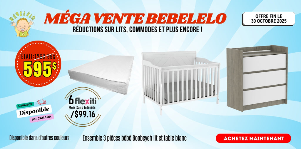 Ensemble 3 pièces bébé boobeyeh lit adriana et table à langer alex, tout blanc