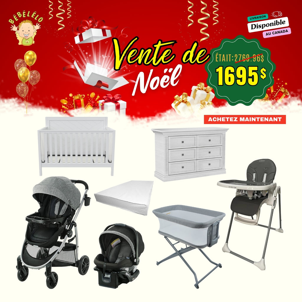 kit complet pour chambre de bébé avec poussette, lit convertible, chaise haute et matelas, idéal pour les nouveaux parents