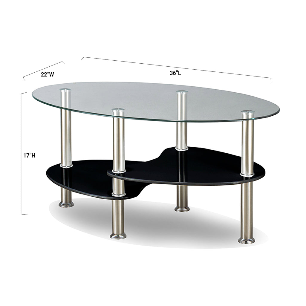 Table basse moderne Bebelelo 6mm avec plateau en verre - plateau noir et pieds chromés