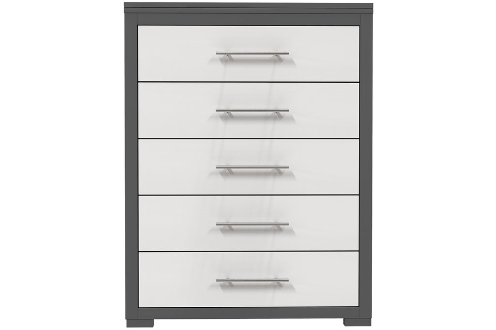 Barton commode de rangement 5 tiroirs pour chambre, gris foncé & blanc