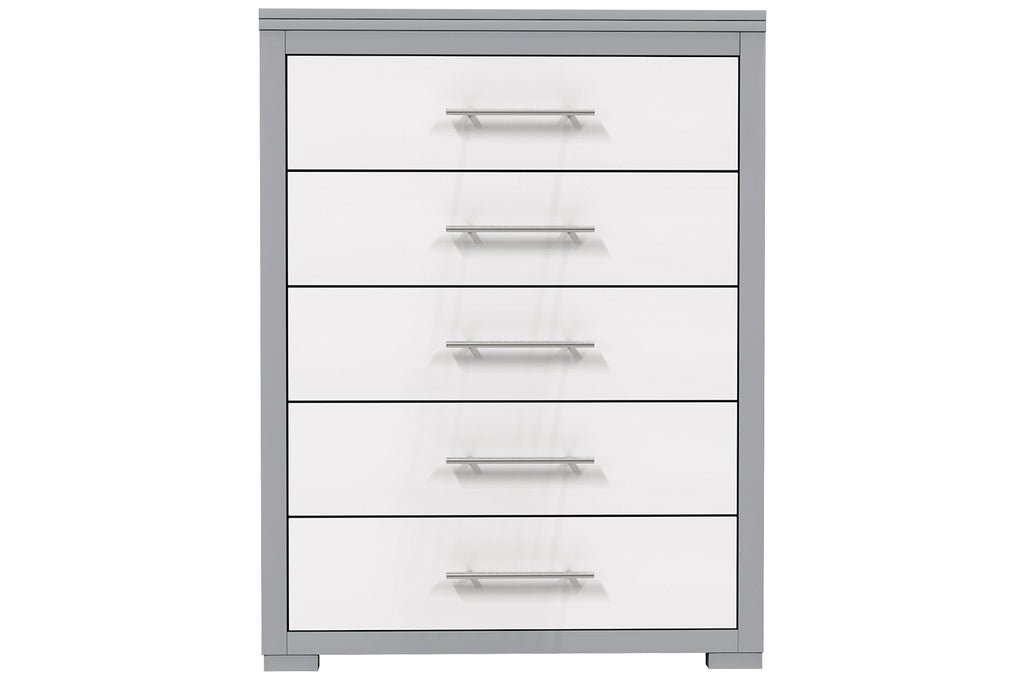 Barton commode de rangement 5 tiroirs pour chambre, gris clair