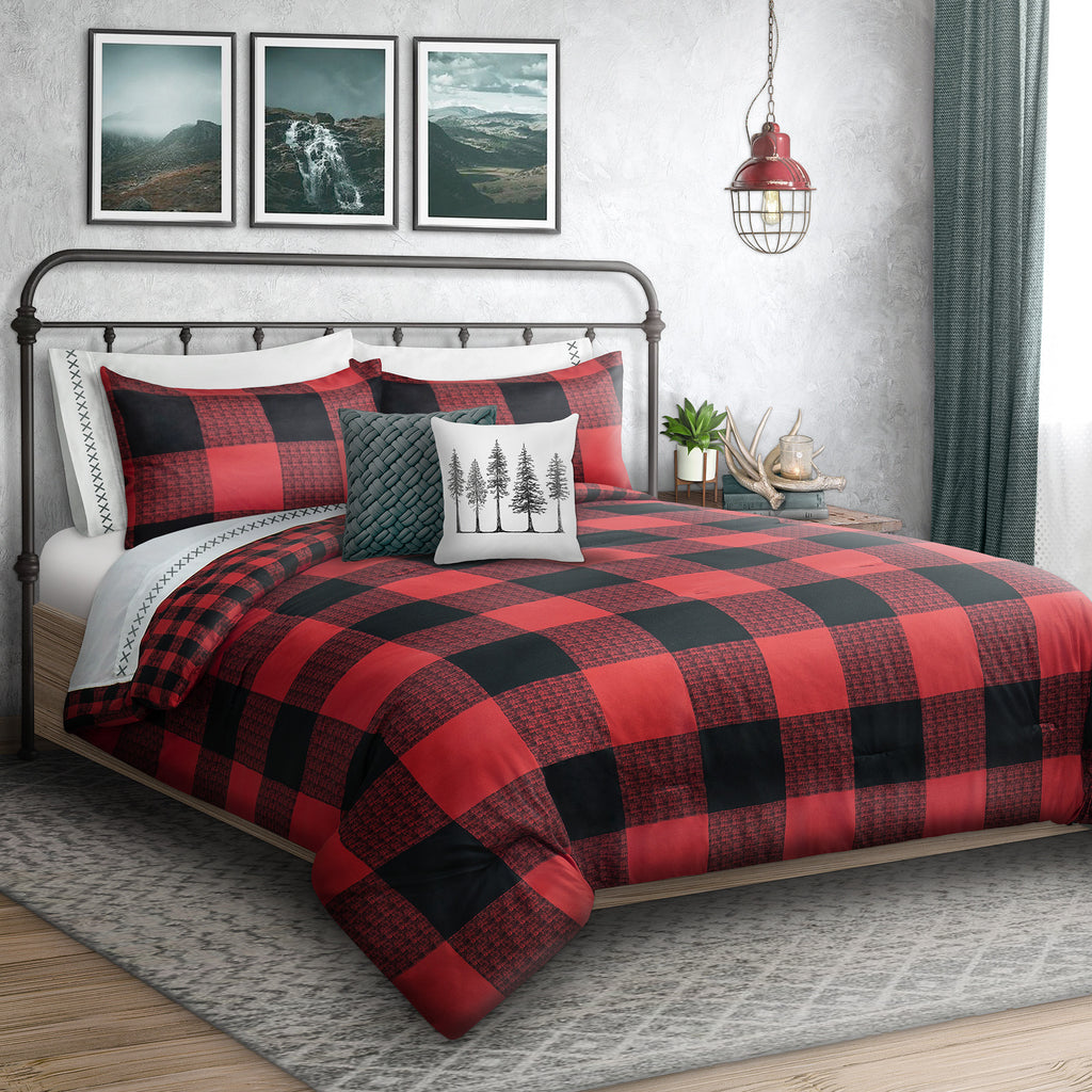Bebelelo Microfiber Red Check 3PC Queen Comforter Set with Pillow Sham (ensemble de douillette Queen avec oreiller)