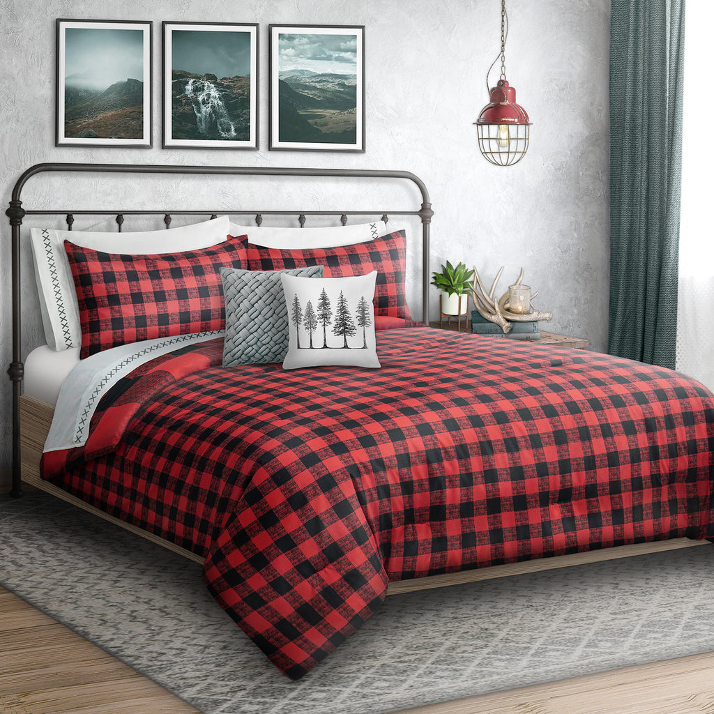 Bebelelo Microfiber Red Check 3PC Queen Comforter Set with Pillow Sham (ensemble de douillette Queen avec oreiller)