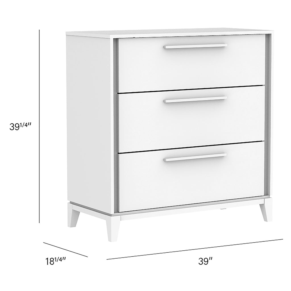 Commode 3 tiroirs moderna pour chambre, blanc