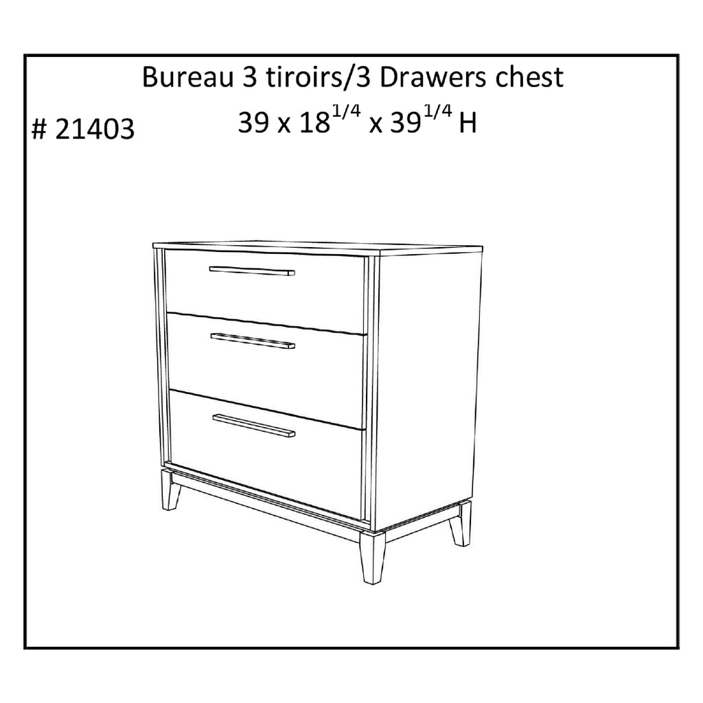 Commode 3 tiroirs moderna pour chambre, gris foncé et blanc