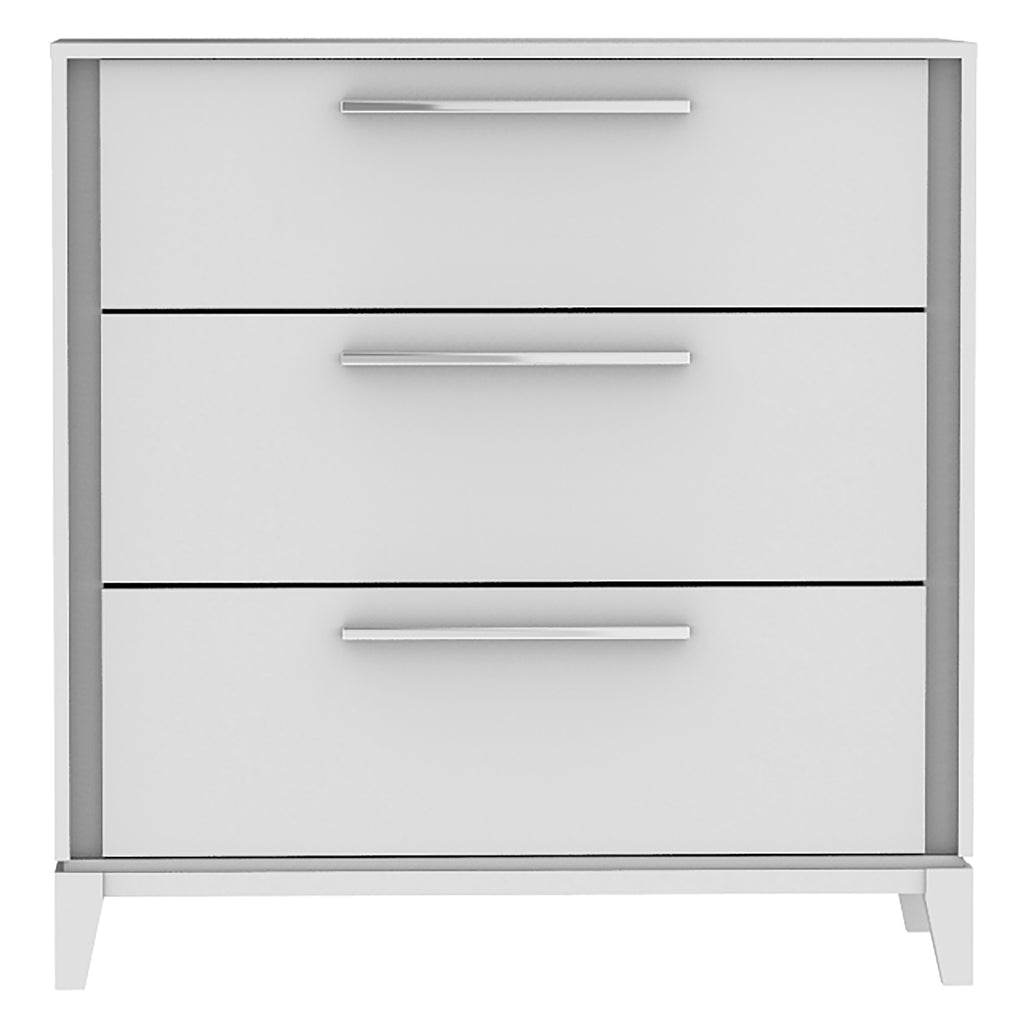Commode 3 tiroirs moderna pour chambre, gris clair