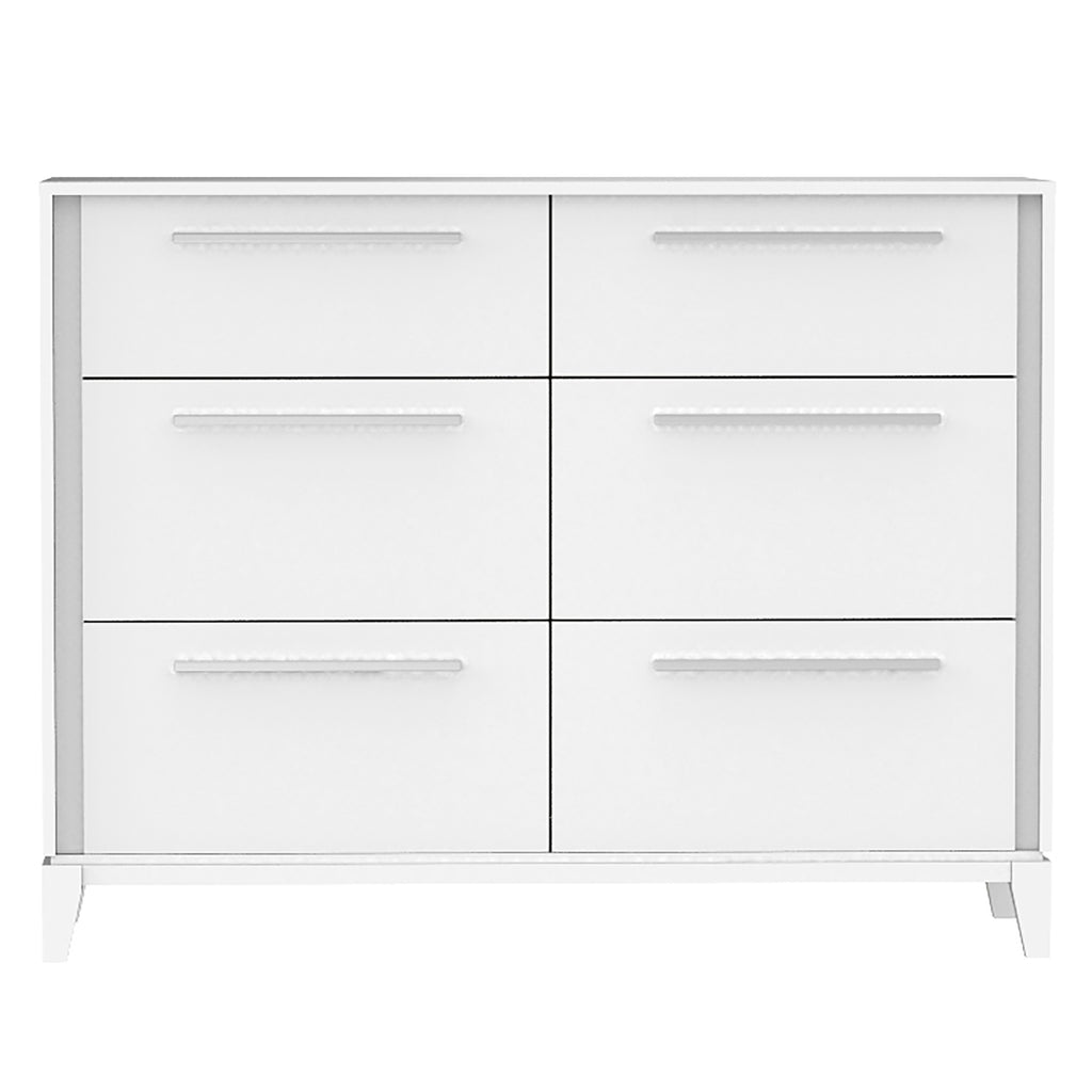 Bureau double 6 tiroirs moderna pour chambre, blanc