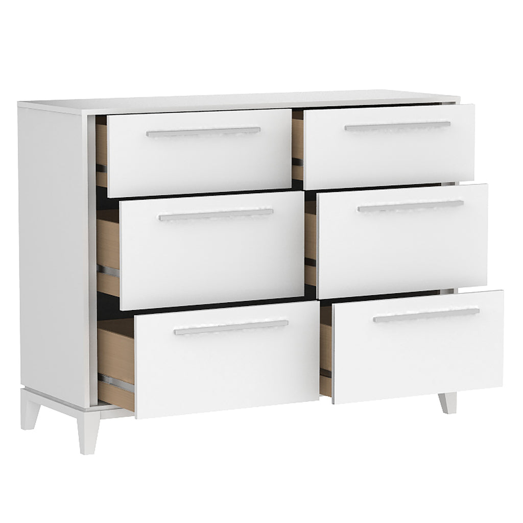 Bureau double 6 tiroirs moderna pour chambre, blanc