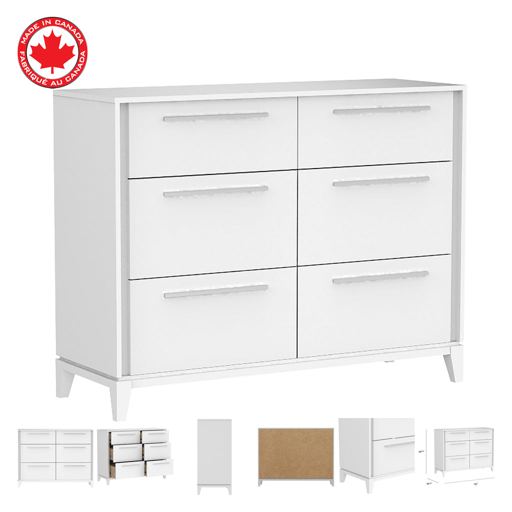 Bureau double 6 tiroirs moderna pour chambre, blanc