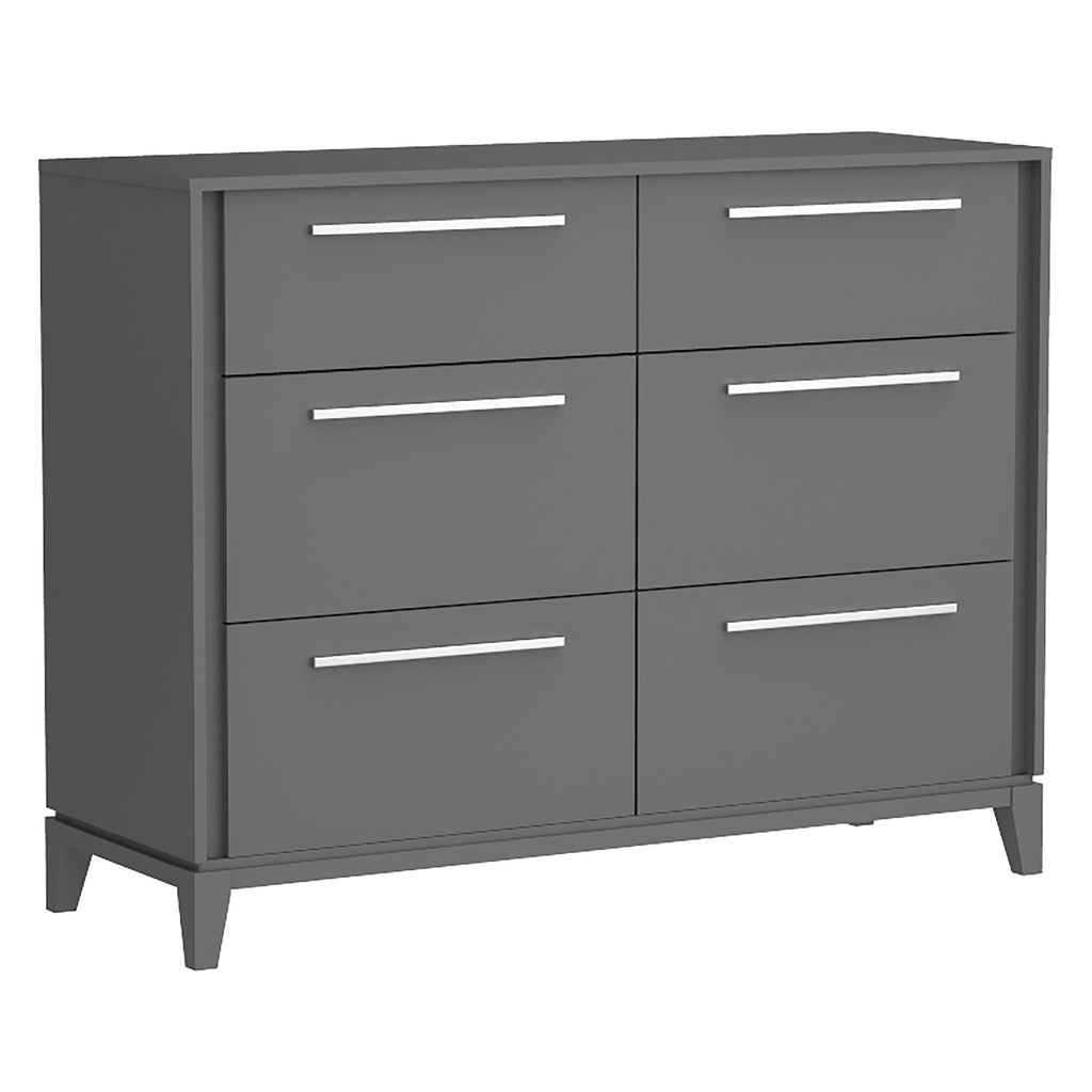 Bureau double 6 tiroirs moderna pour chambre, gris foncé