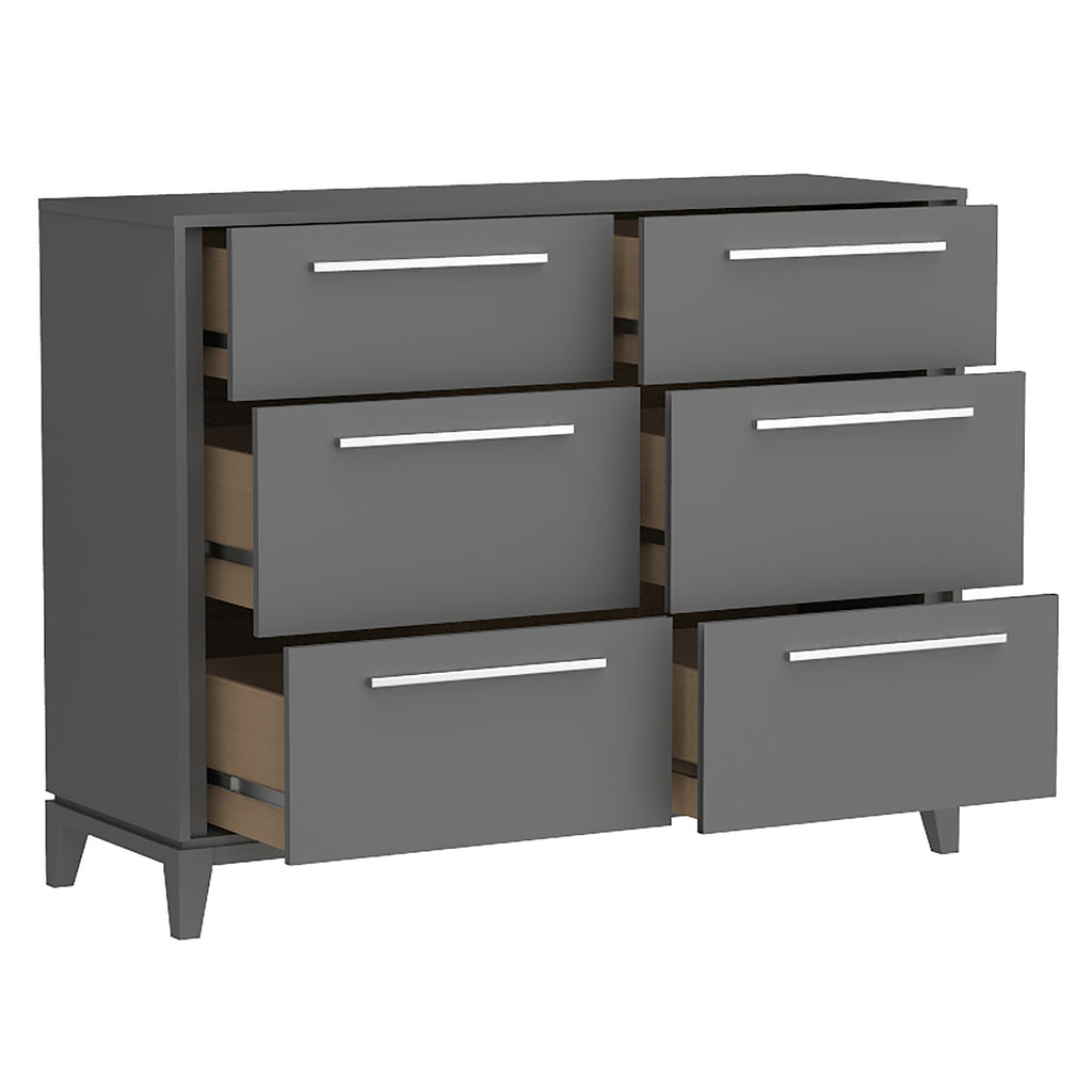 Bureau double 6 tiroirs moderna pour chambre, gris foncé