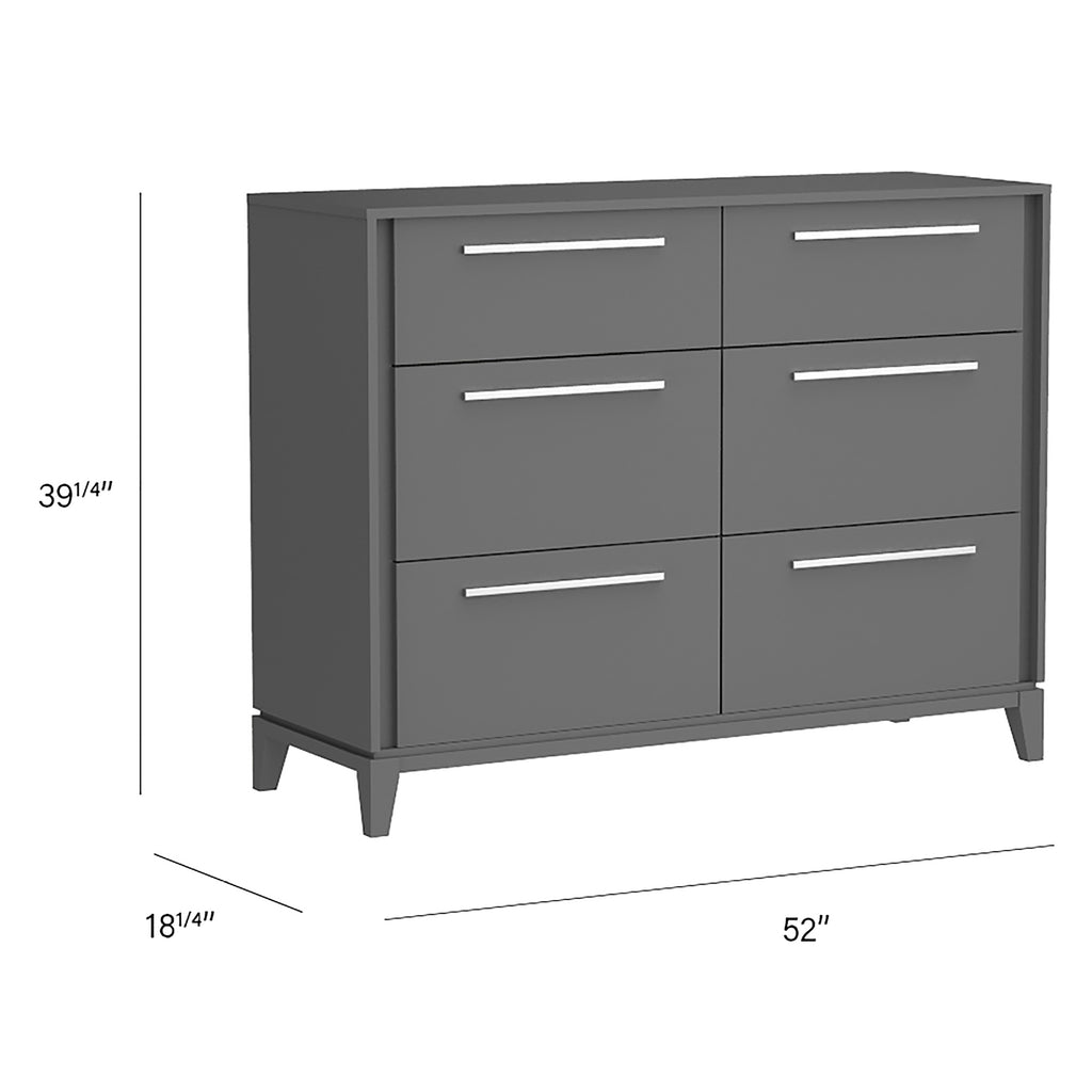 Bureau double 6 tiroirs moderna pour chambre, gris foncé