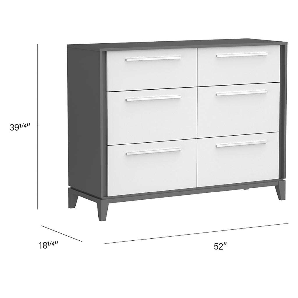 Bureau double 6 tiroirs moderna pour chambre, gris foncé et blanc