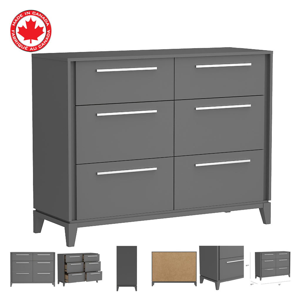 Bureau double 6 tiroirs moderna pour chambre, gris foncé