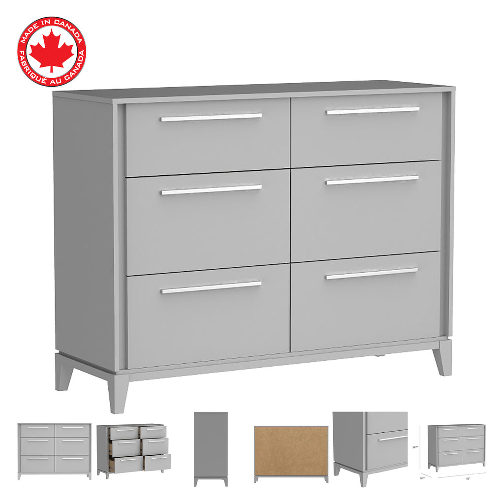 Bureau double 6 tiroirs moderna pour chambre, gris clair