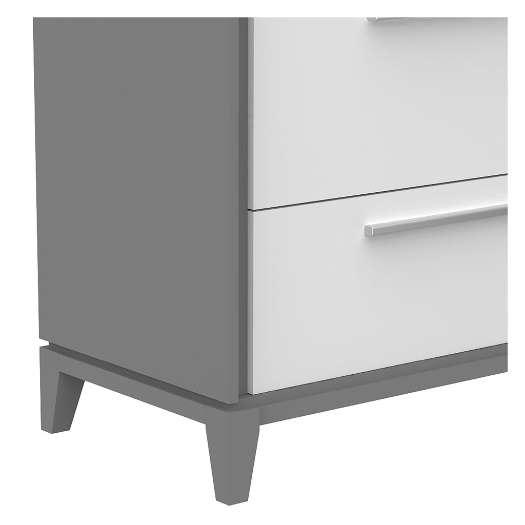 Commode 5 tiroirs moderna pour chambre, gris foncé et blanc