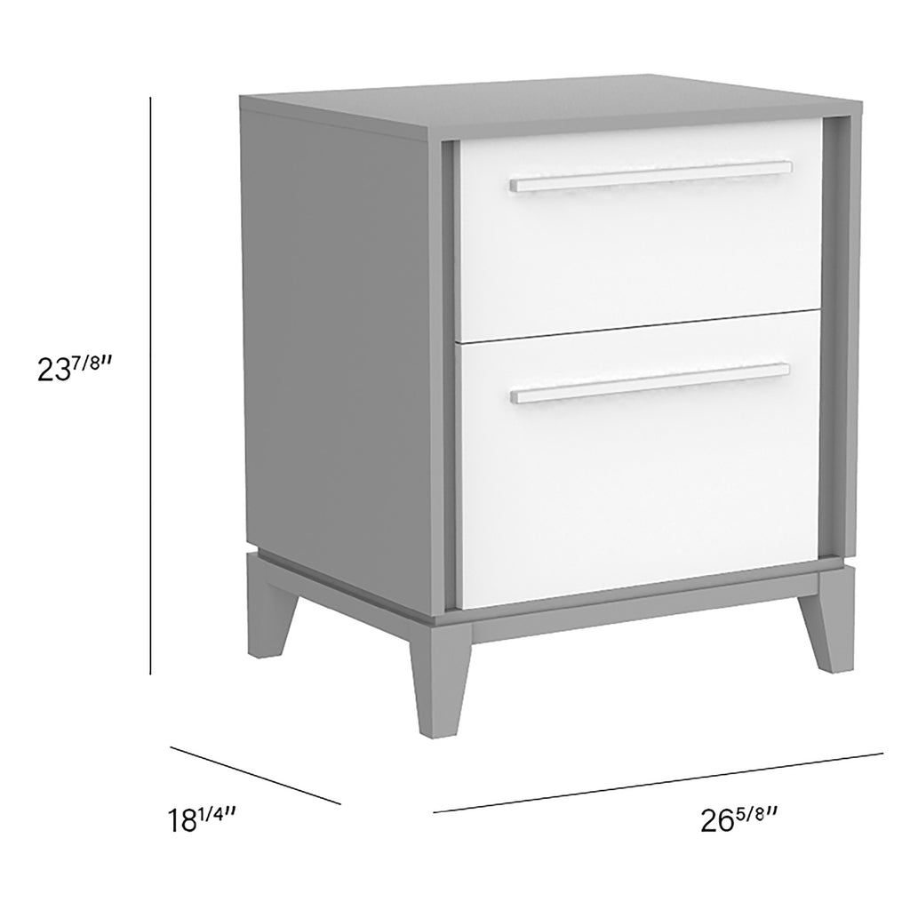 Table de nuit moderna pour chambre, gris et blanc
