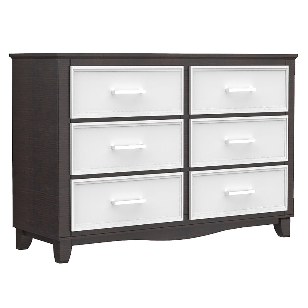 Petit bureau double 6 tiroirs bella pour chambre, blanc et bois grange