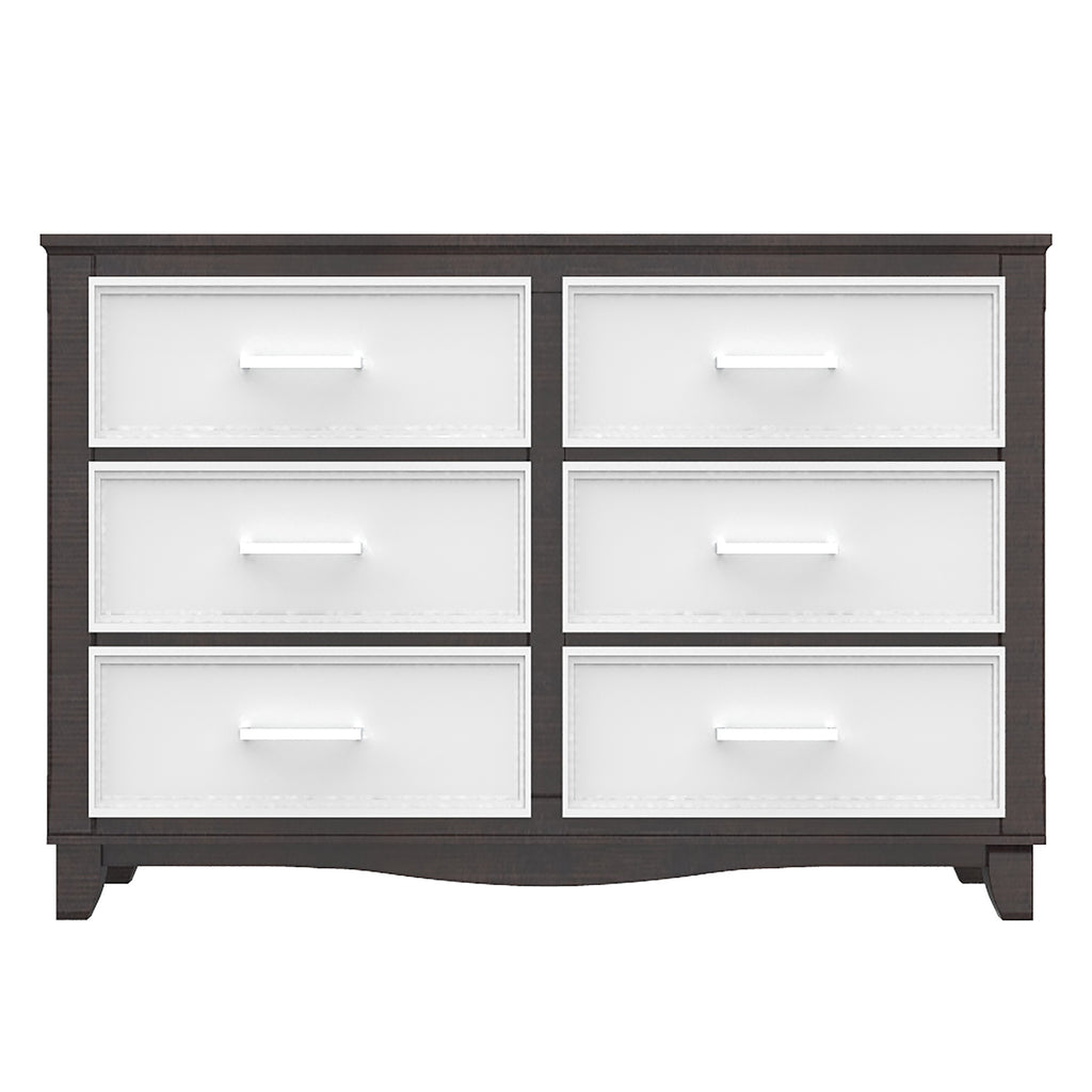 Petit bureau double 6 tiroirs bella pour chambre, blanc et bois grange