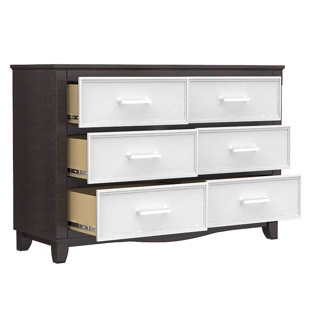 Petit bureau double 6 tiroirs bella pour chambre, blanc et bois grange