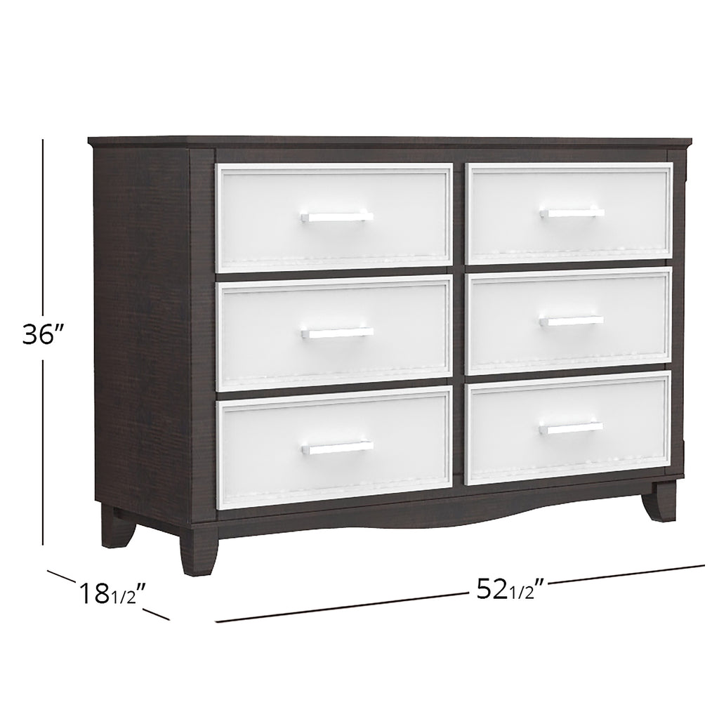 Petit bureau double 6 tiroirs bella pour chambre, blanc et bois grange