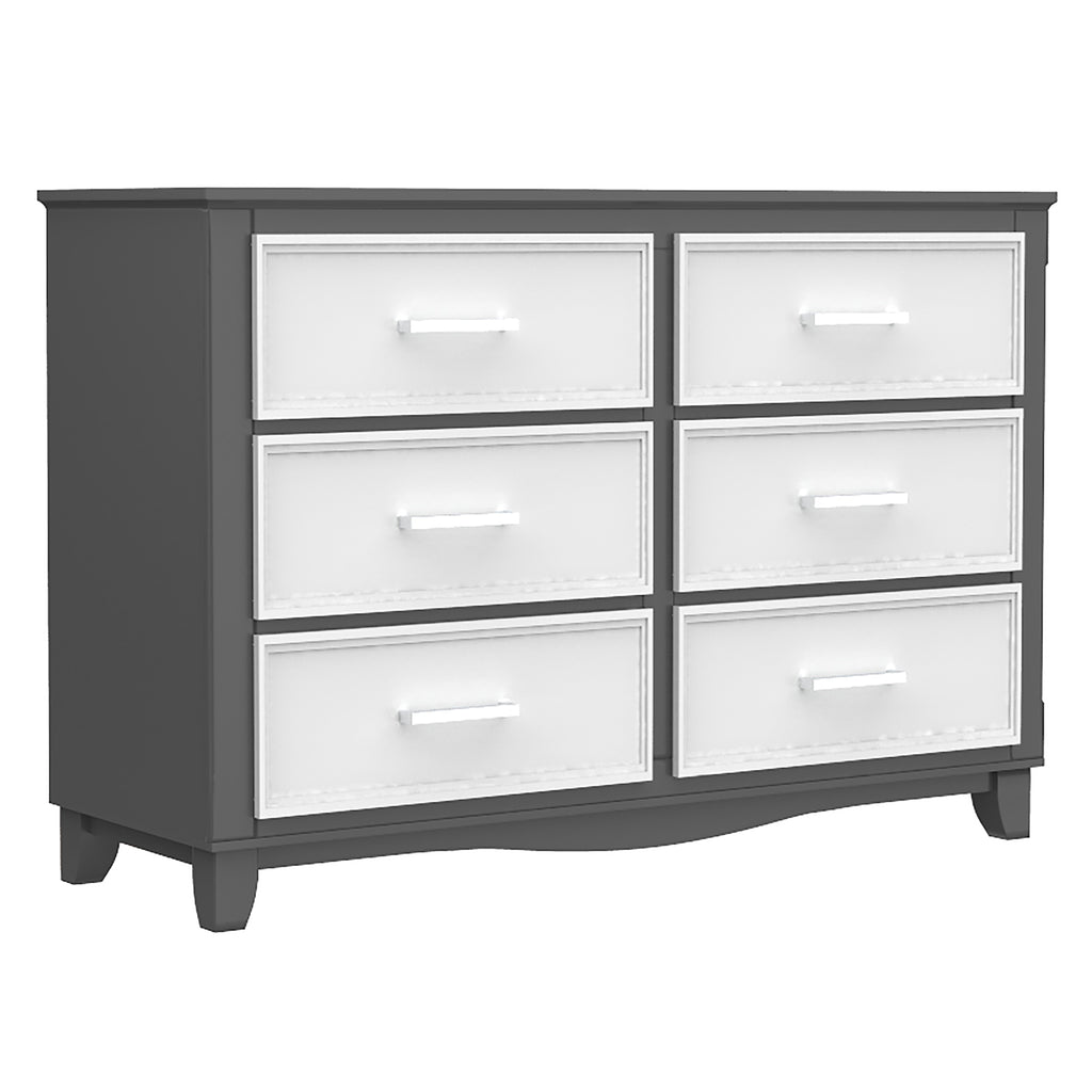Petit bureau double 6 tiroirs bella pour chambre, gris foncé et blanc