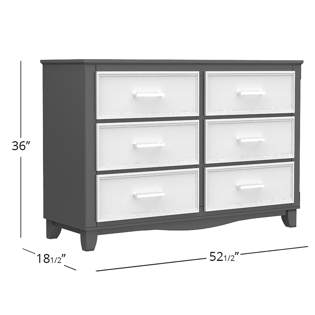 Petit bureau double 6 tiroirs bella pour chambre, gris foncé et blanc