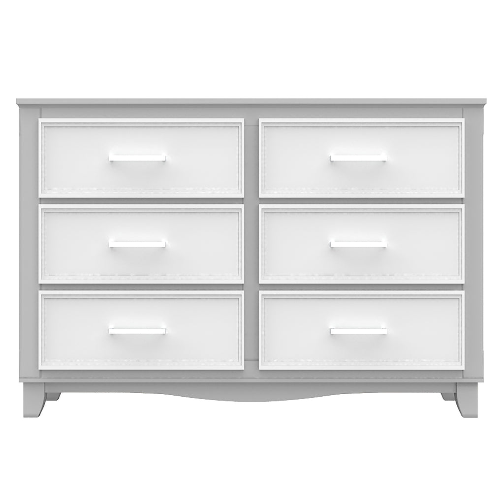 Petit bureau double 6 tiroirs bella pour chambre, gris et blanc