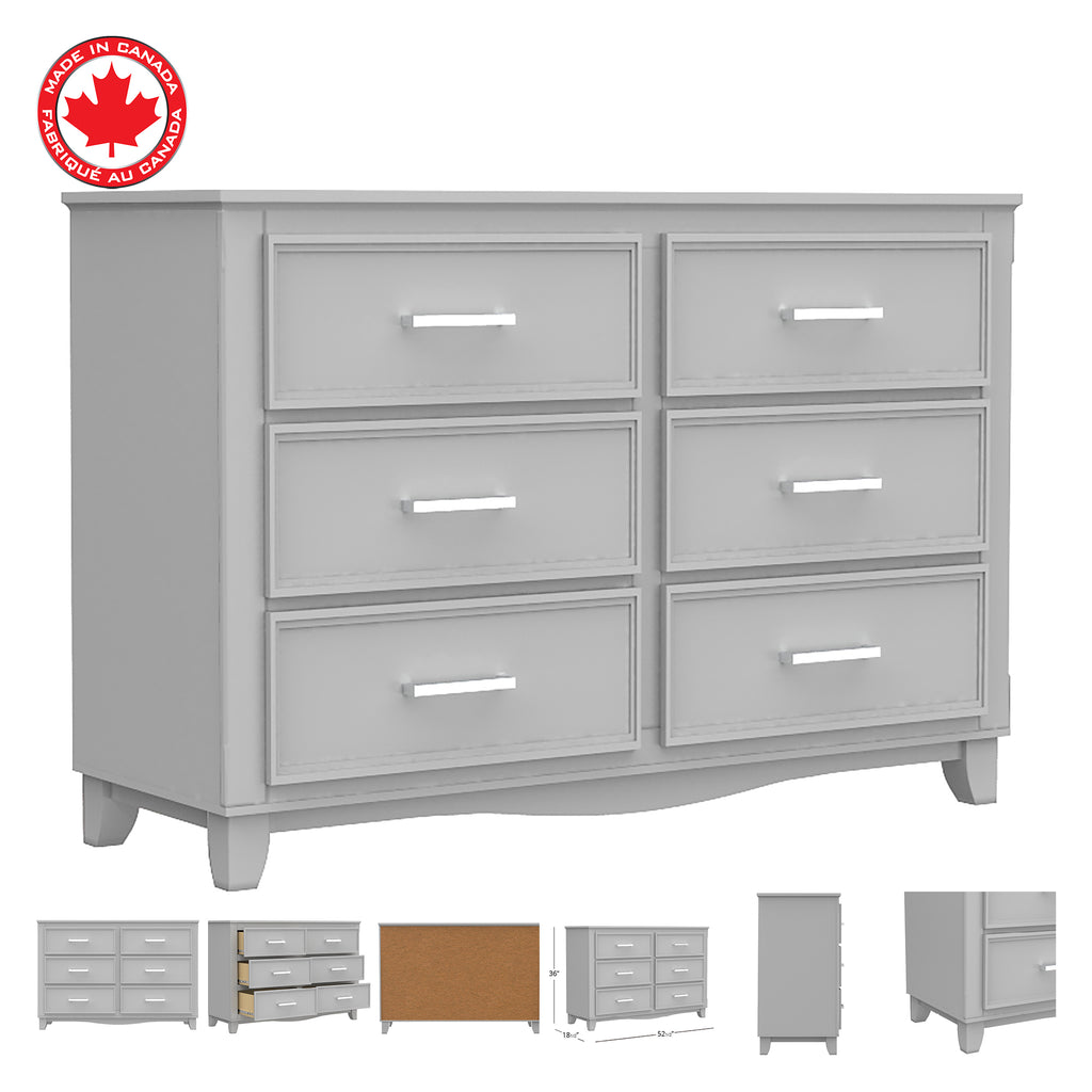 Petit bureau double 6 tiroirs bella pour chambre, gris clair