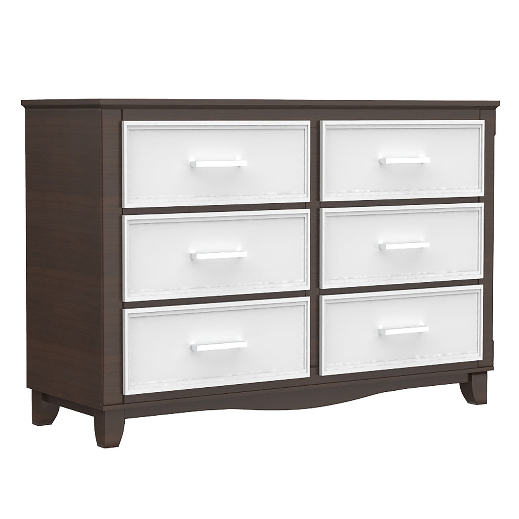 Petit bureau double 6 tiroirs bella pour chambre, blanc et noyer