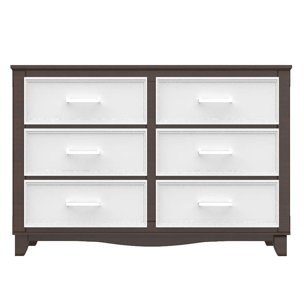 Petit bureau double 6 tiroirs bella pour chambre, blanc et noyer