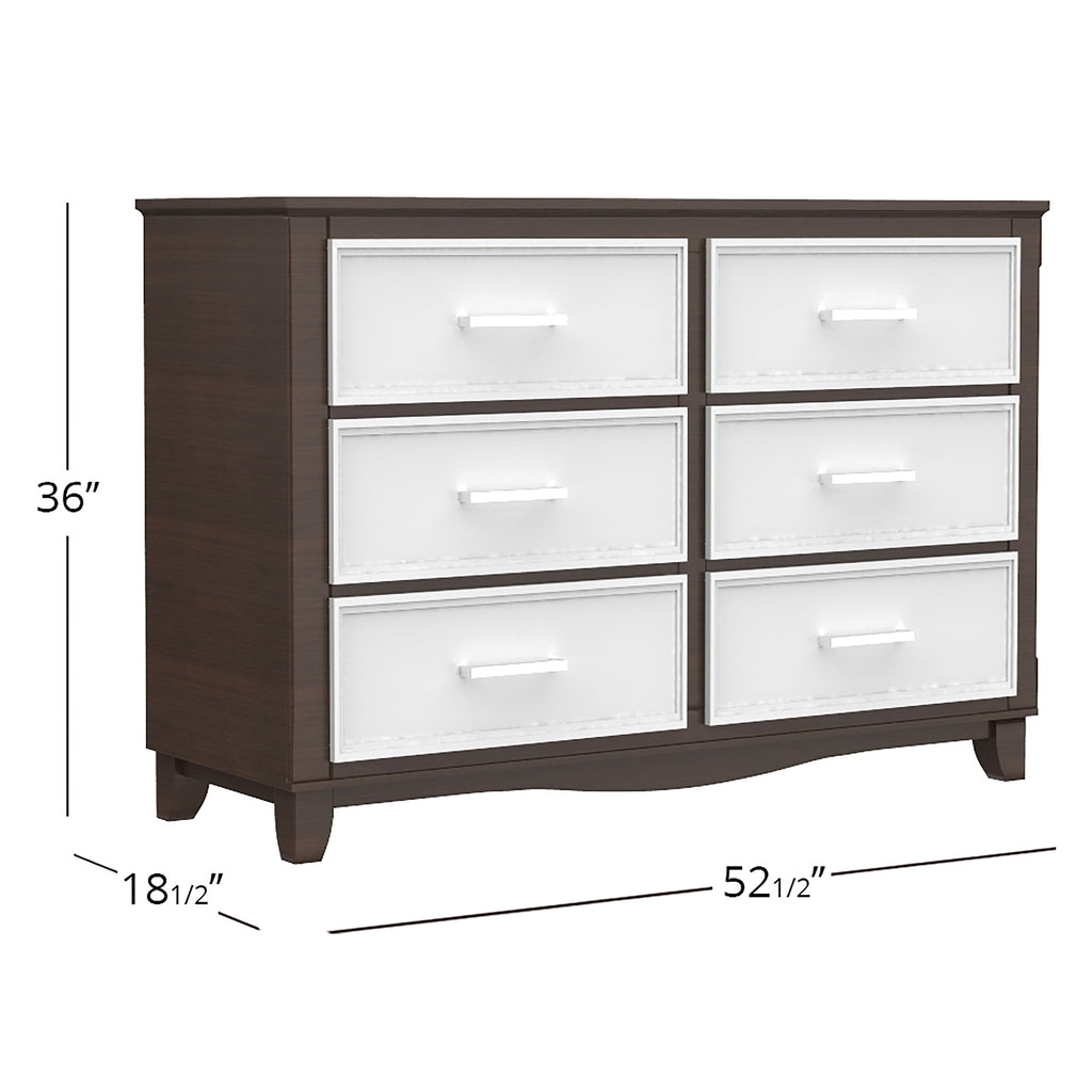 Petit bureau double 6 tiroirs bella pour chambre, blanc et noyer