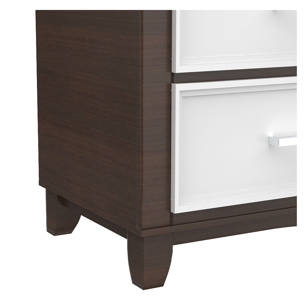 Petit bureau double 6 tiroirs bella pour chambre, blanc et noyer