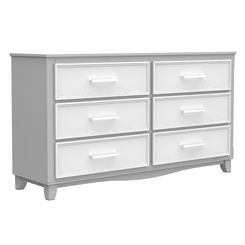 Bureau double 6 tiroirs bella pour chambre, gris et blanc