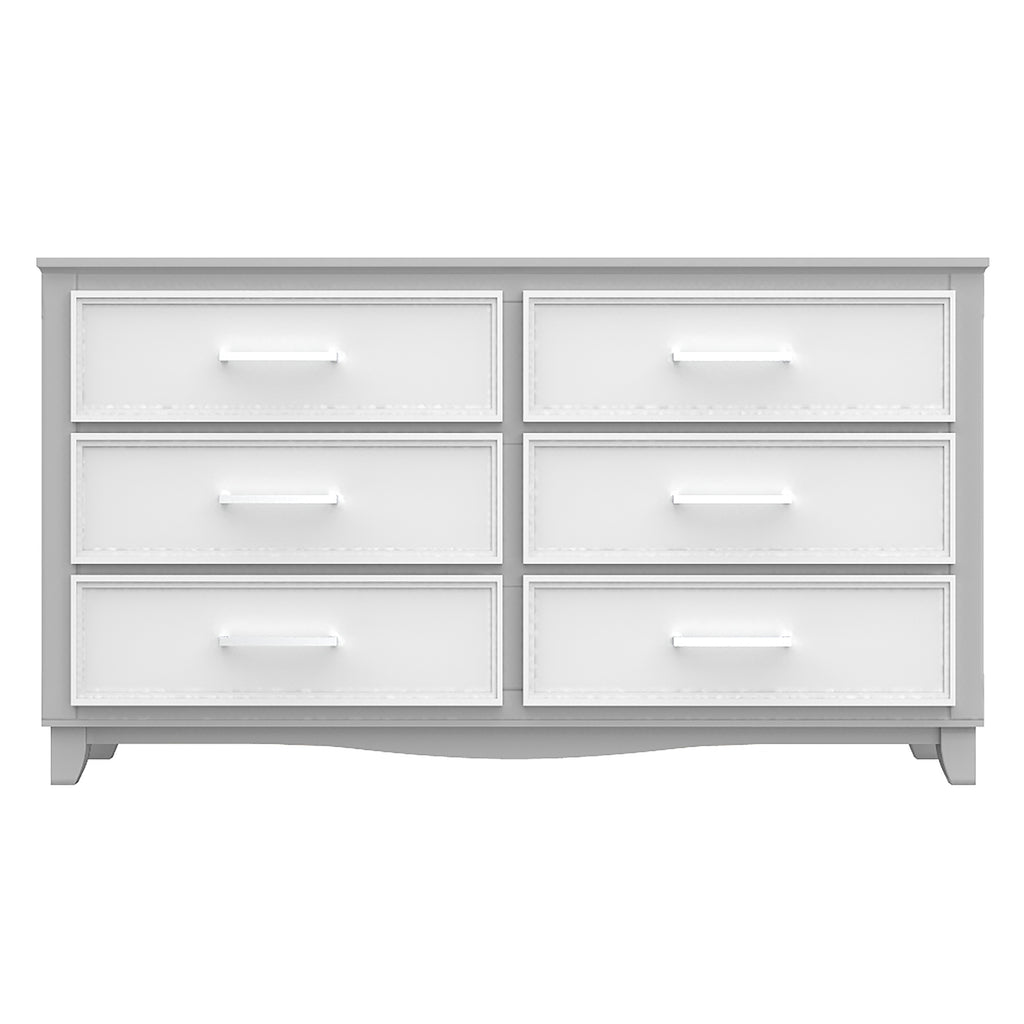 Bureau double 6 tiroirs bella pour chambre, gris et blanc