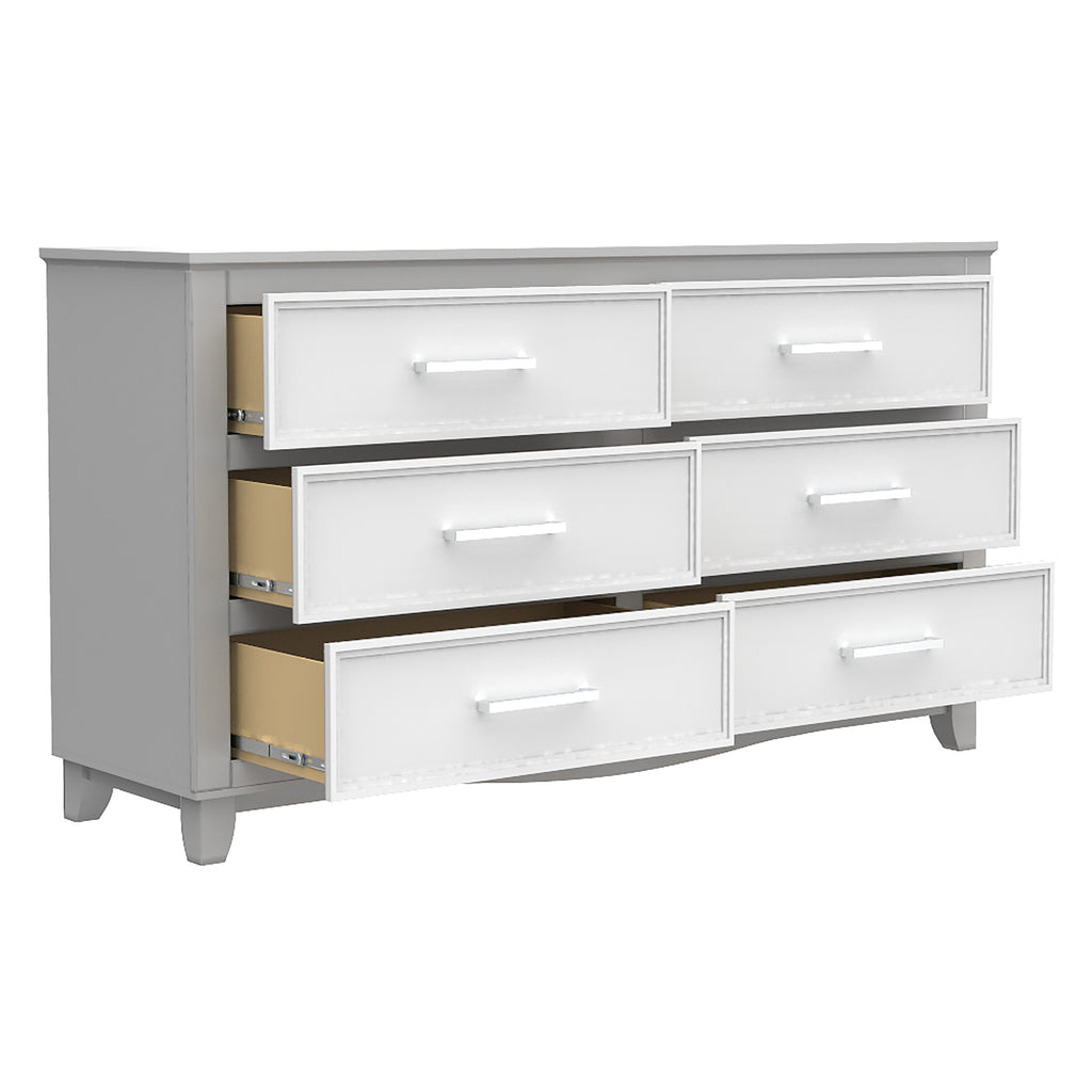 Bureau double 6 tiroirs bella pour chambre, gris et blanc