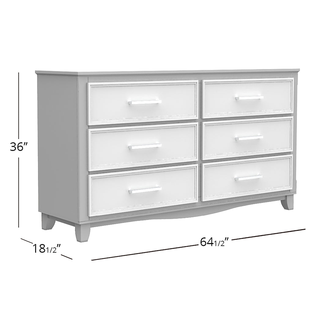 Bureau double 6 tiroirs bella pour chambre, gris et blanc