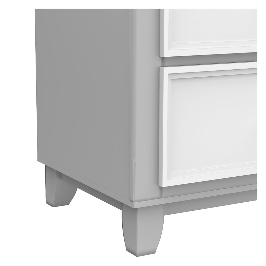 Bureau double 6 tiroirs bella pour chambre, gris et blanc