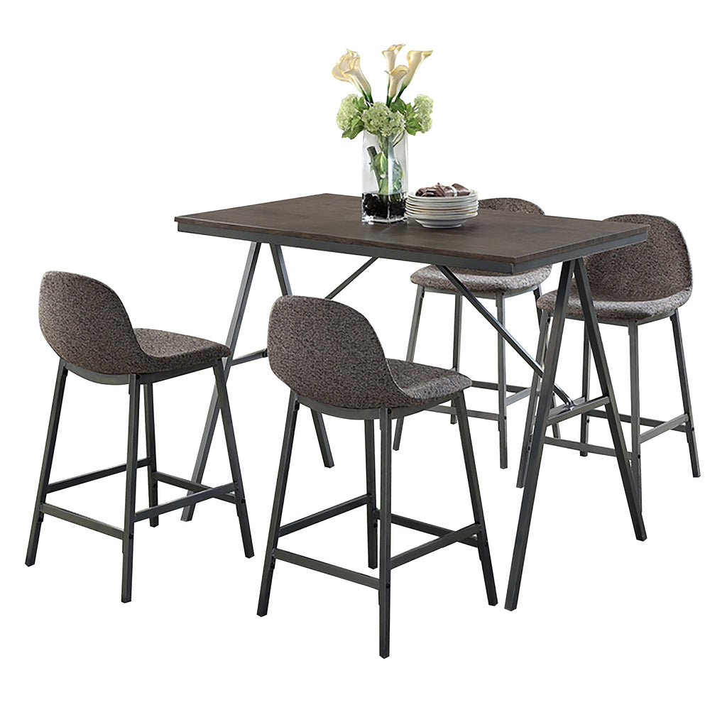Bebelelo 5Pc Pub Set - Table ronde en bois avec 2 chaises en tissu brun
