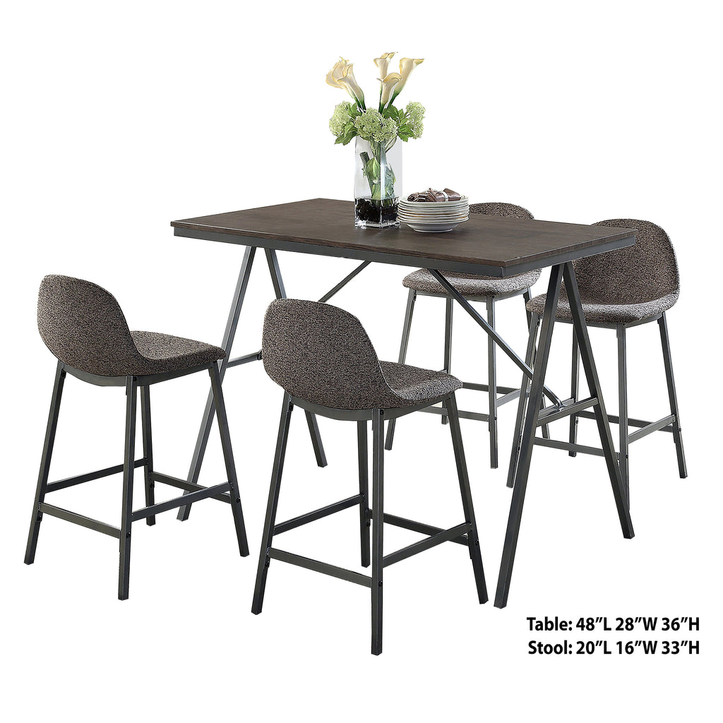 Bebelelo 5Pc Pub Set - Table ronde en bois avec 2 chaises en tissu brun