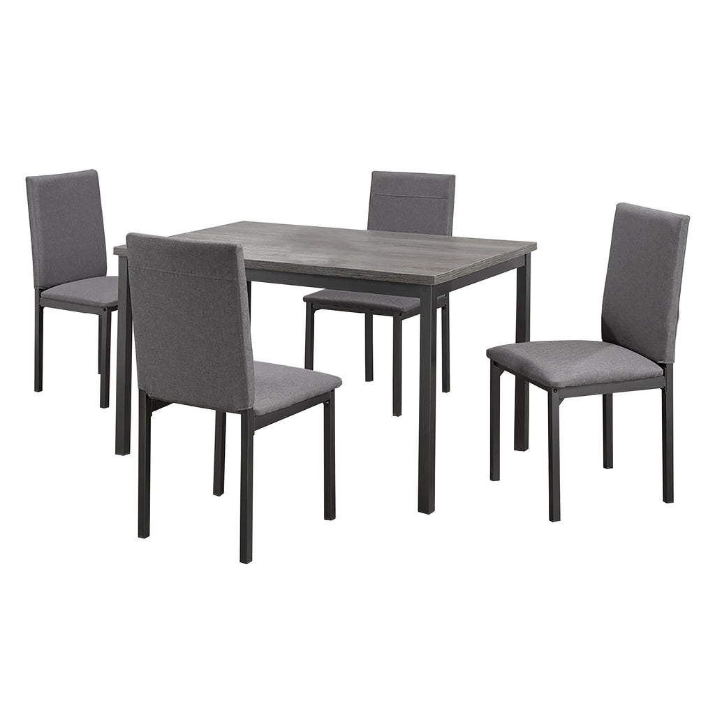 Ensemble table à manger 5 pièces Bebelelo, table en bois gris, chaise à coussin, pieds en métal argenté