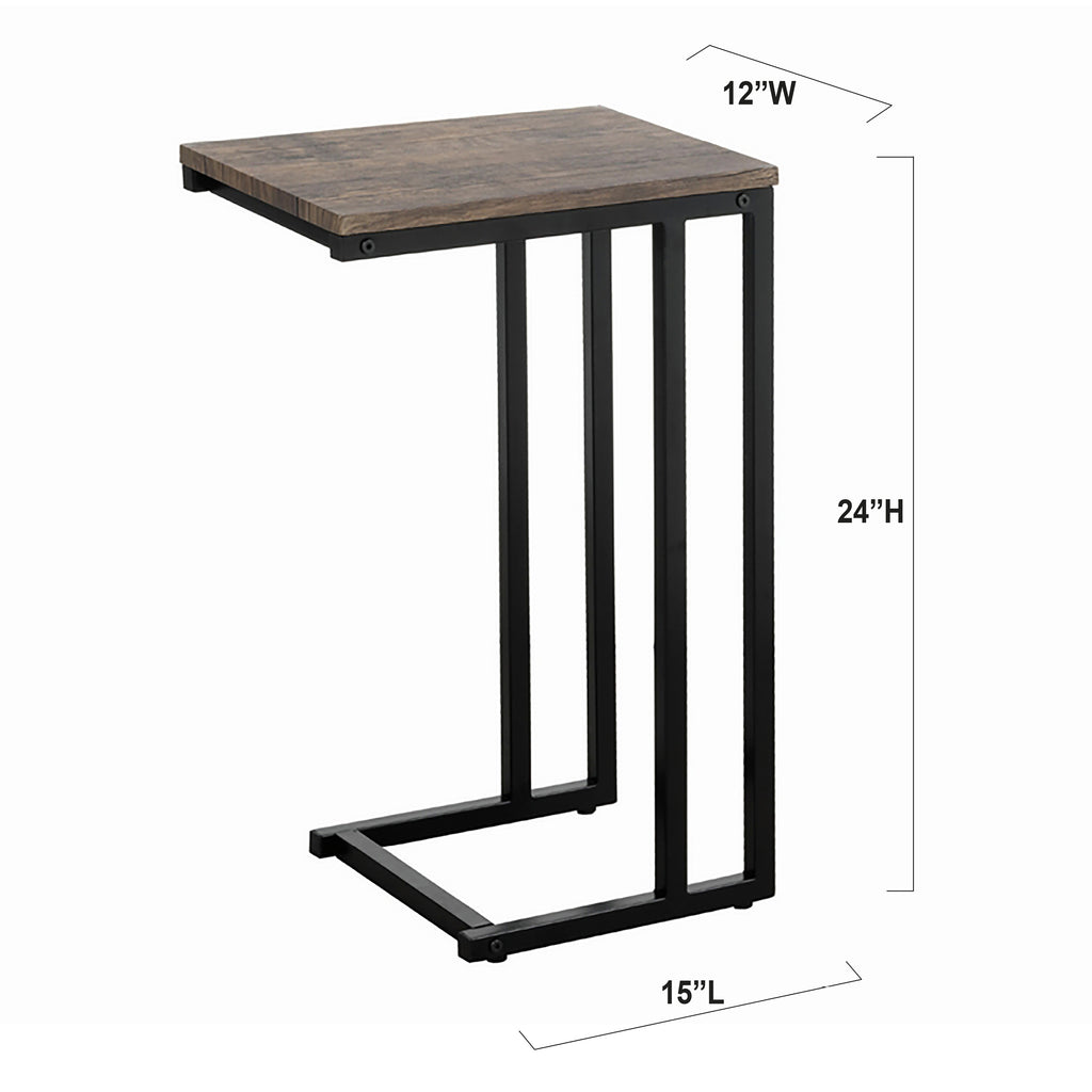 Bebelelo Table d'appoint 15" en forme de C avec base en métal et bois récupéré