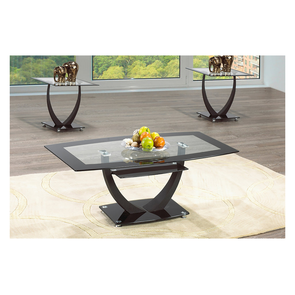 Bebelelo - Table basse 3 pièces et 2 tables d'appoint, plateau en verre noir et pieds en métal
