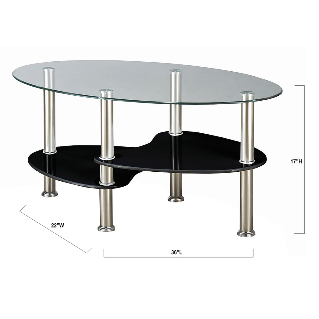Table basse moderne Bebelelo 6mm avec plateau en verre - plateau noir et pieds chromés